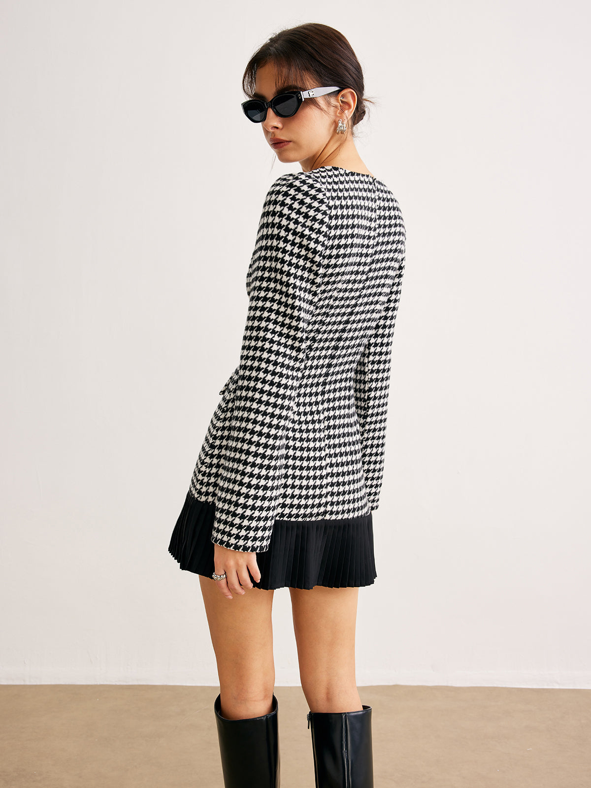 Houndstooth Panel Short Dress