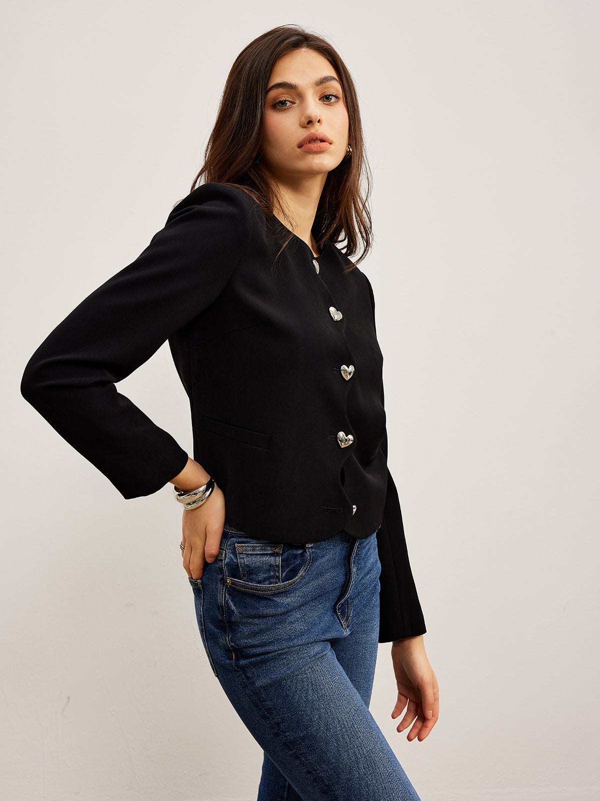 Heart-Button Regular Fit Jacket