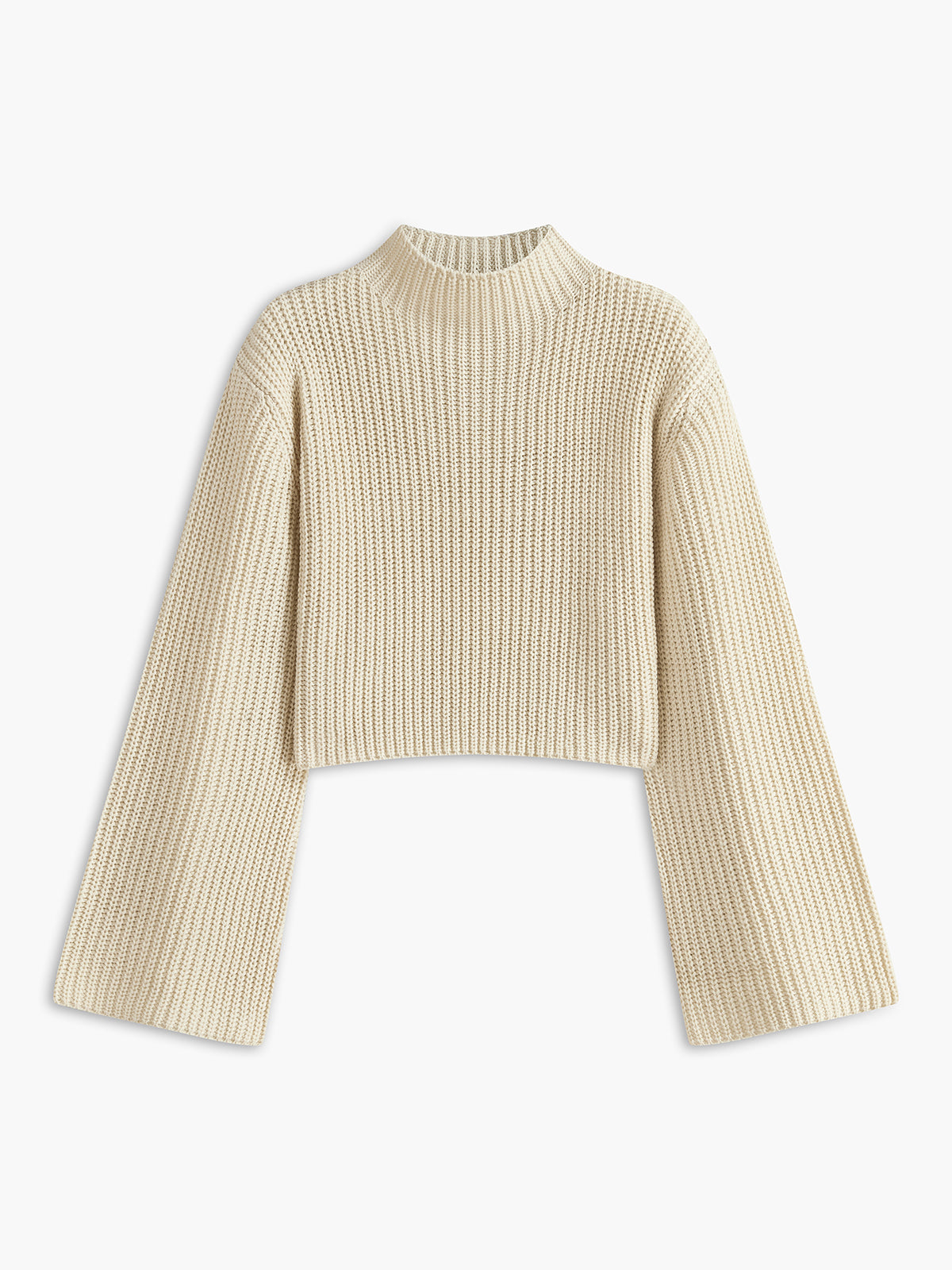 Wool-Blend Bell Sleeve Crop Shift Sweater