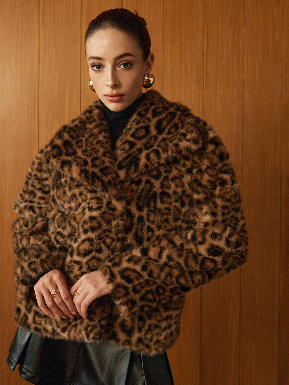 Leopard Printed Faux Fur Warm Coat