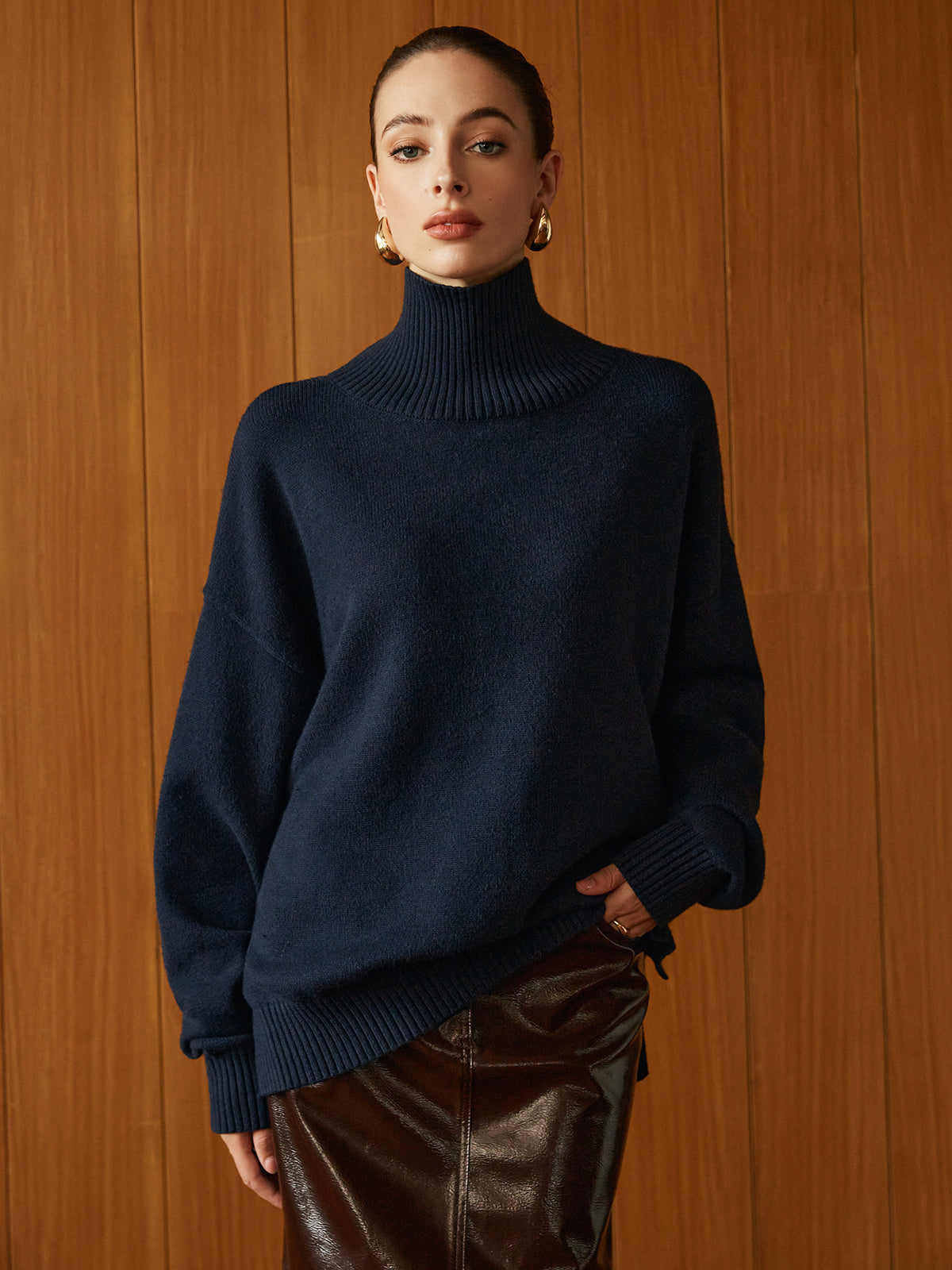 Versatile Plain Turtleneck Sweater