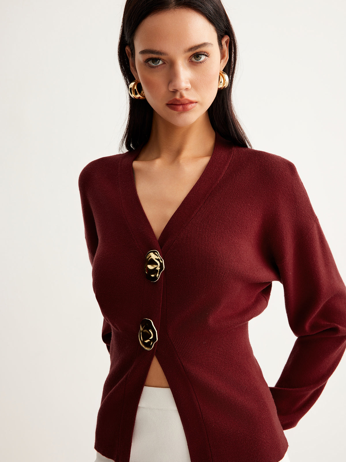 Metal-Button Split Petite Sweater