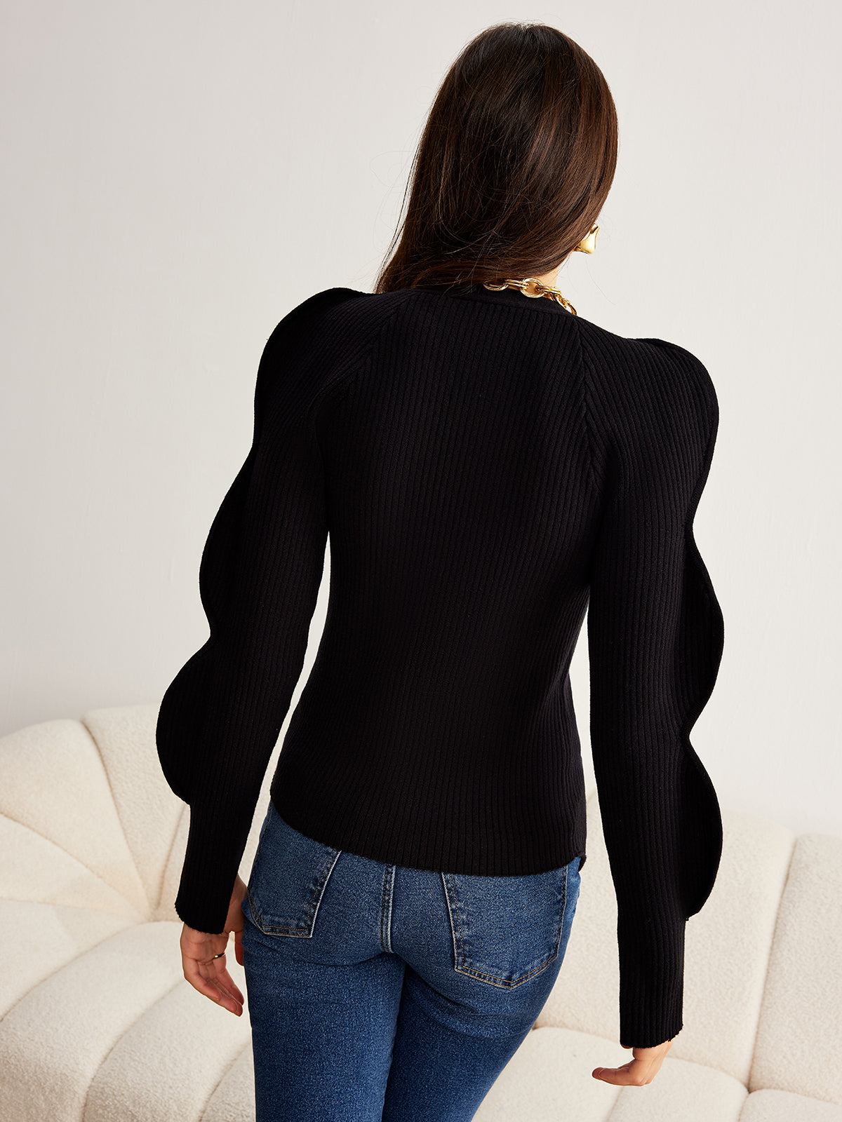 Turn Lock Wave-Sleeve Cardigan