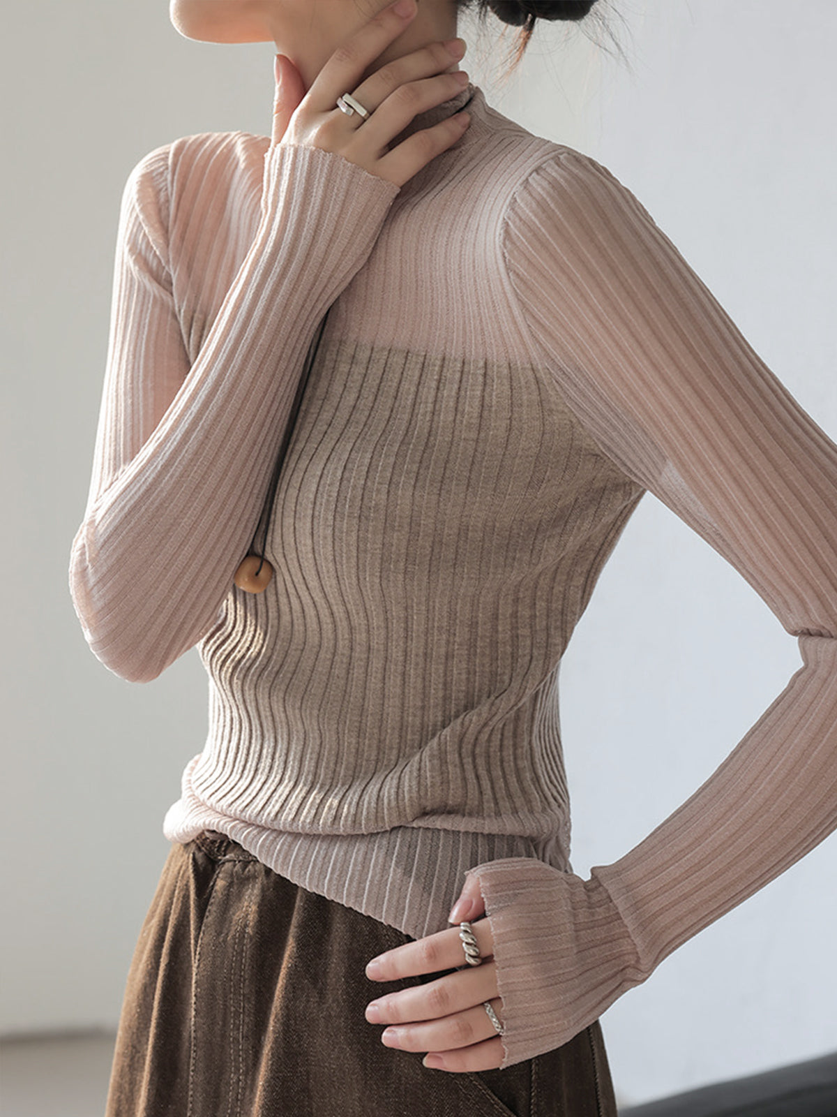 Sheer Panel Slim Sweater