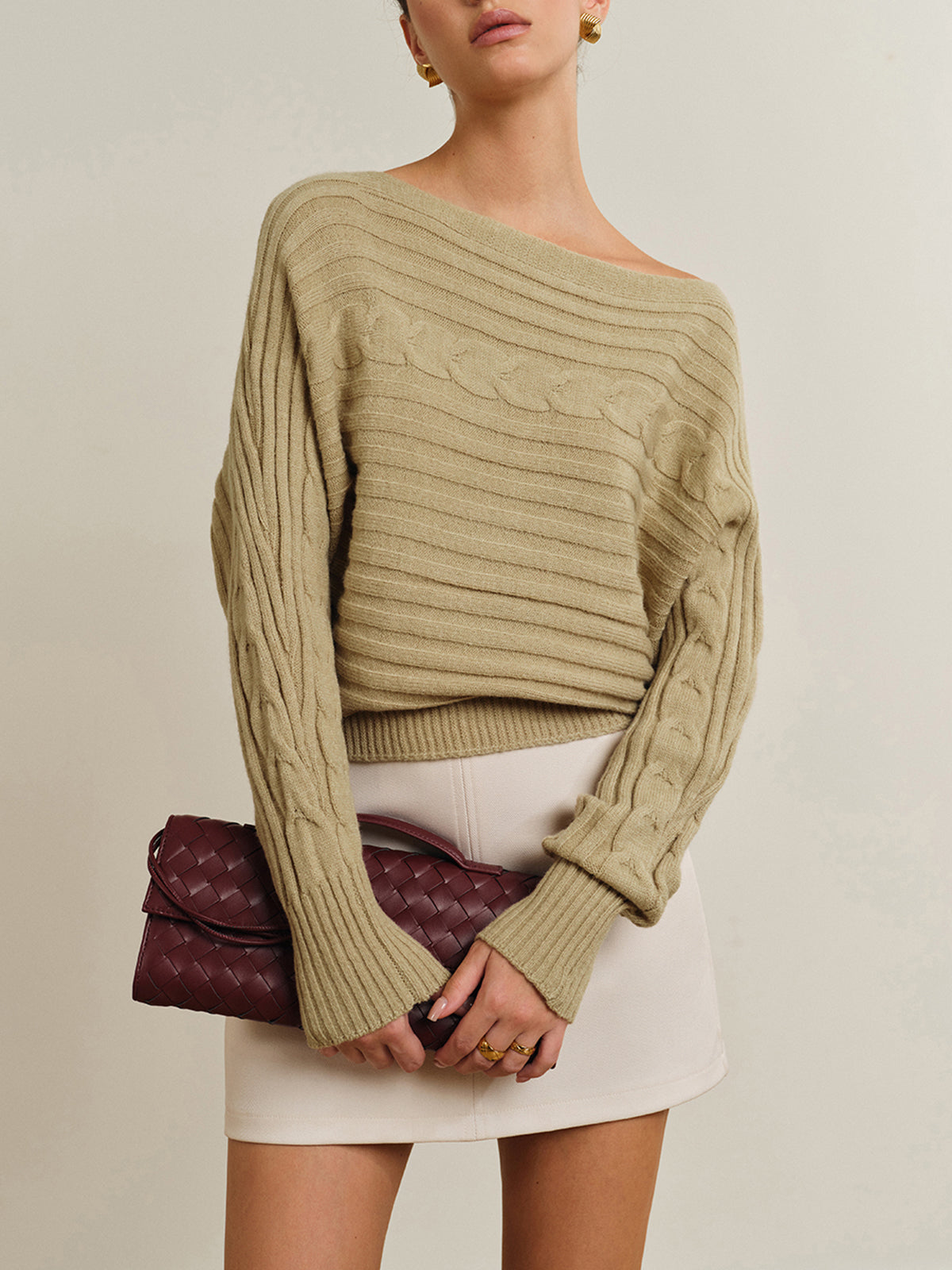 Straight Neck Twist Sweater