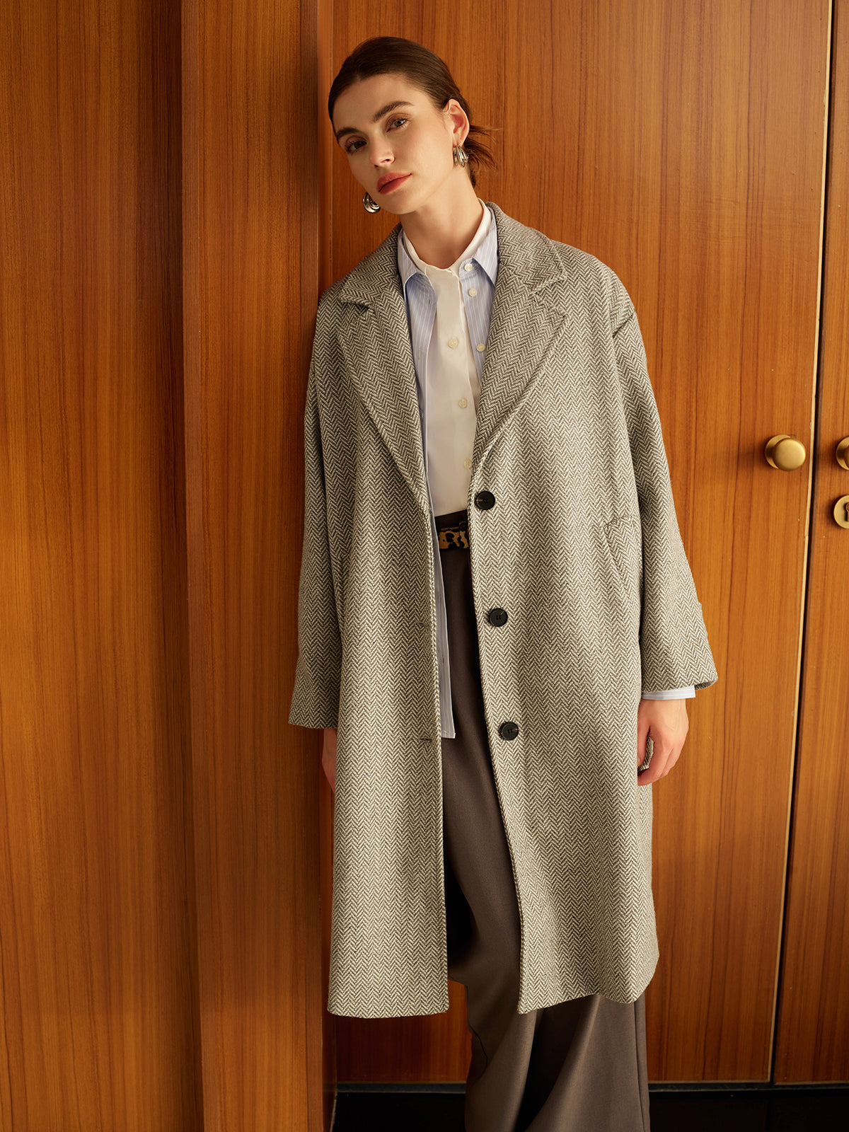 Elegant Plain Button Long Coat