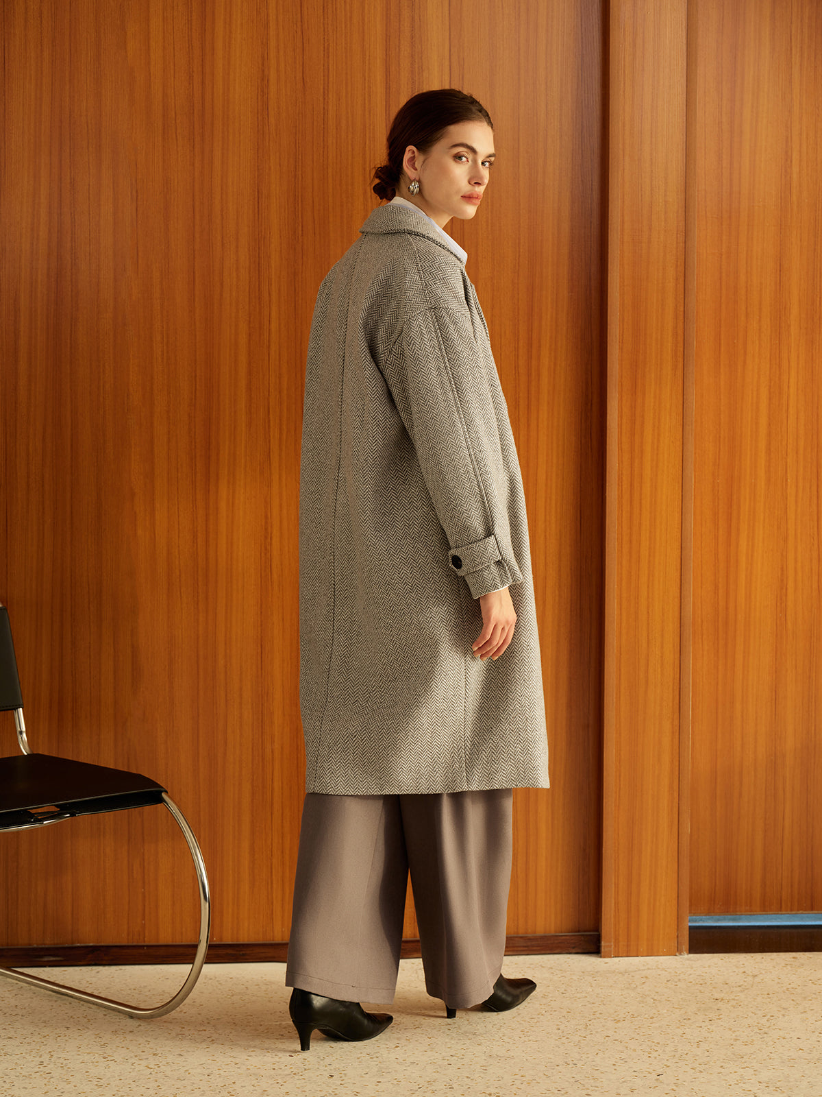 Elegant Plain Button Long Coat