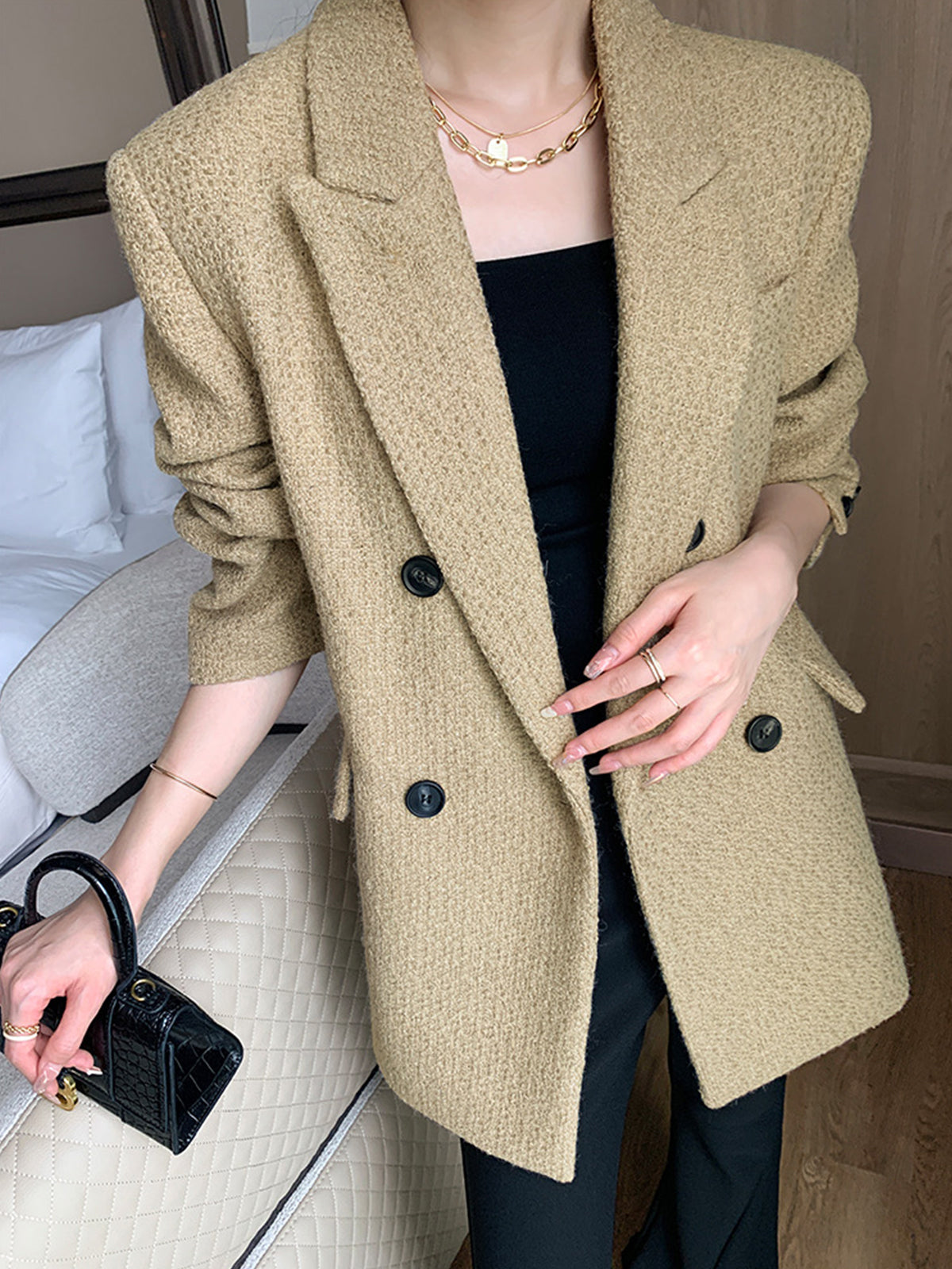 Textured Tweed Quilted Blazer