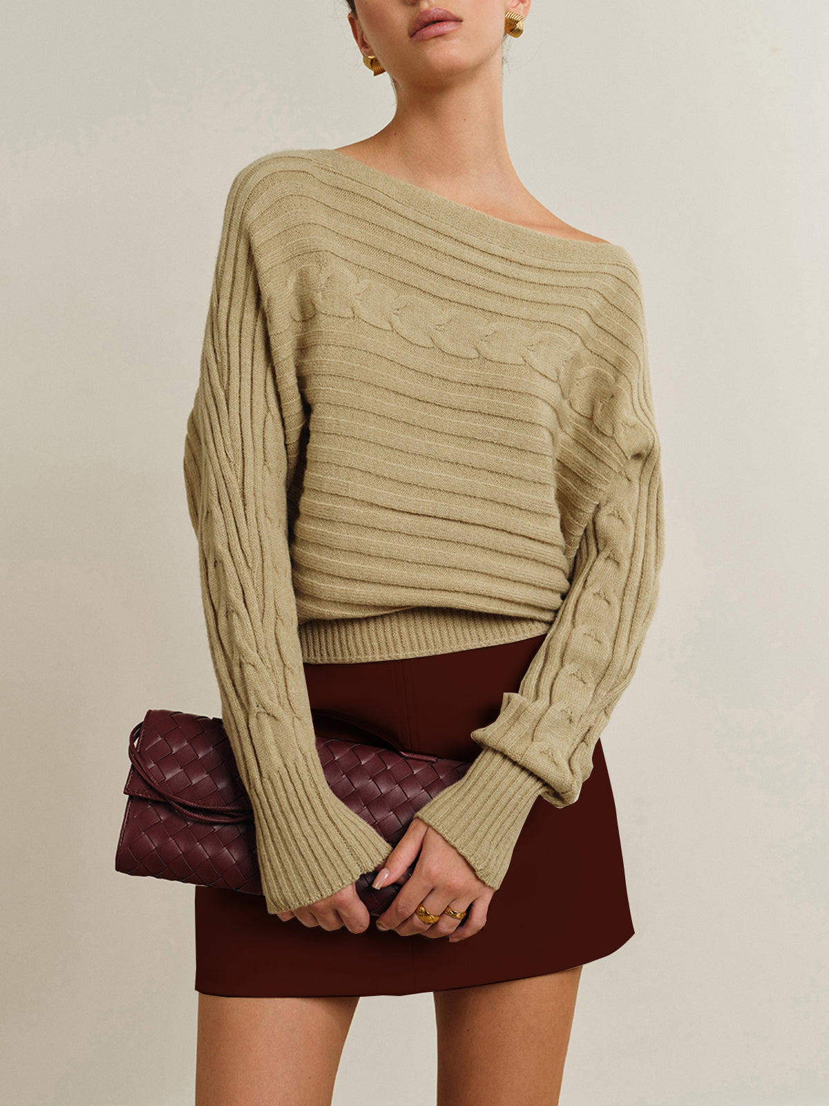 Straight Neck Twist Sweater