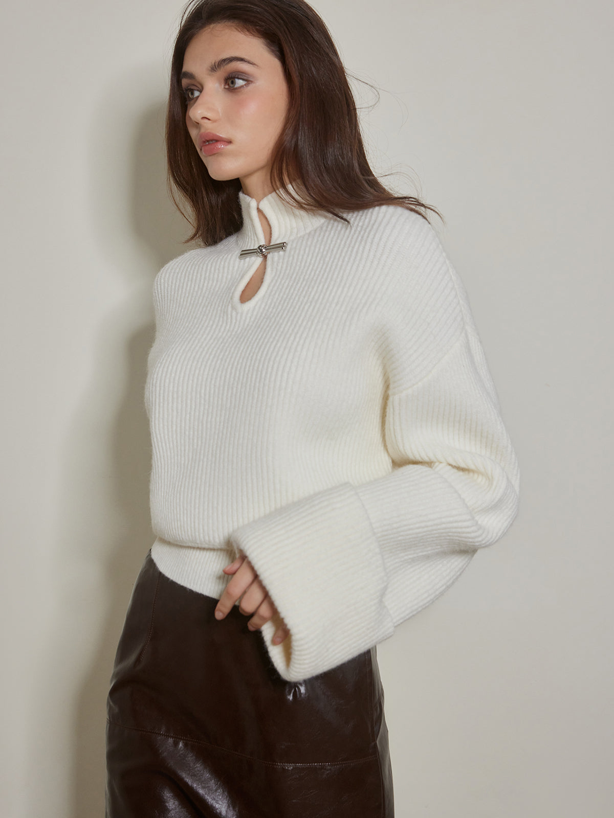 Keyhole Neckline Ribbed Shift Sweater