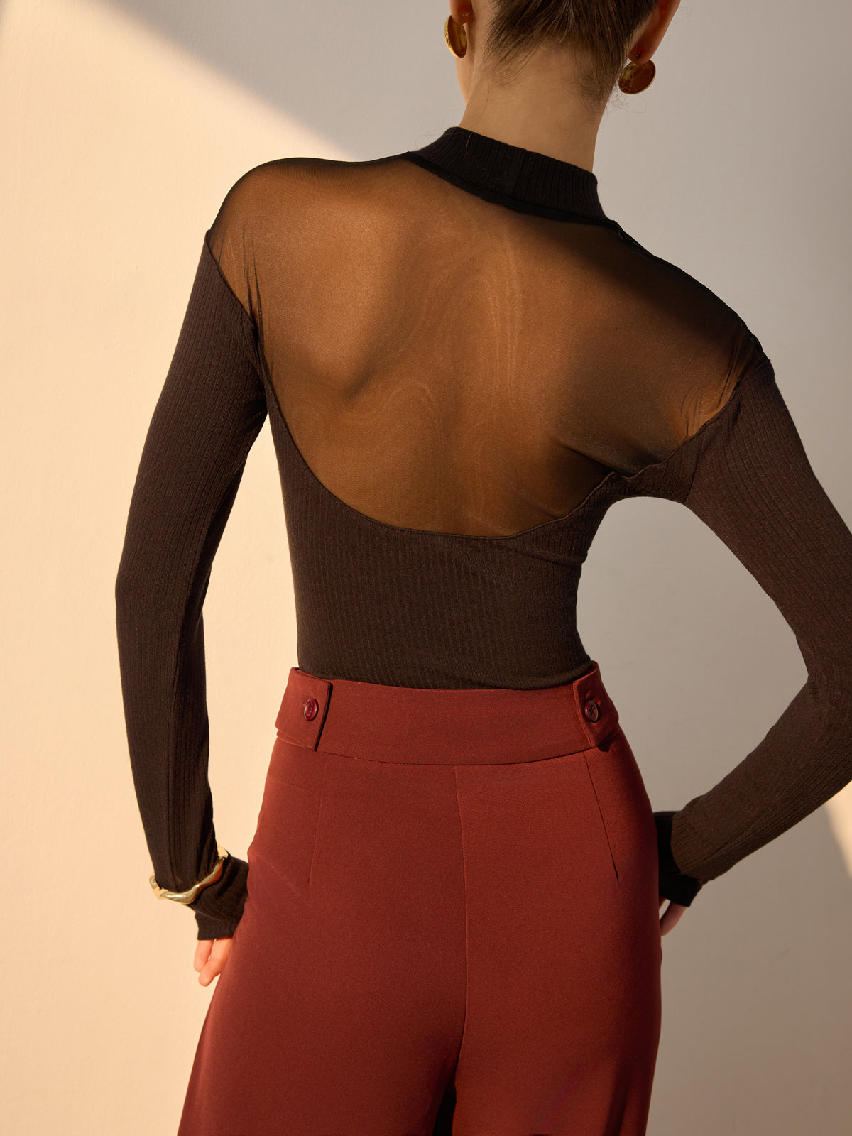 Mesh-Detail Sweetheart Slim Top