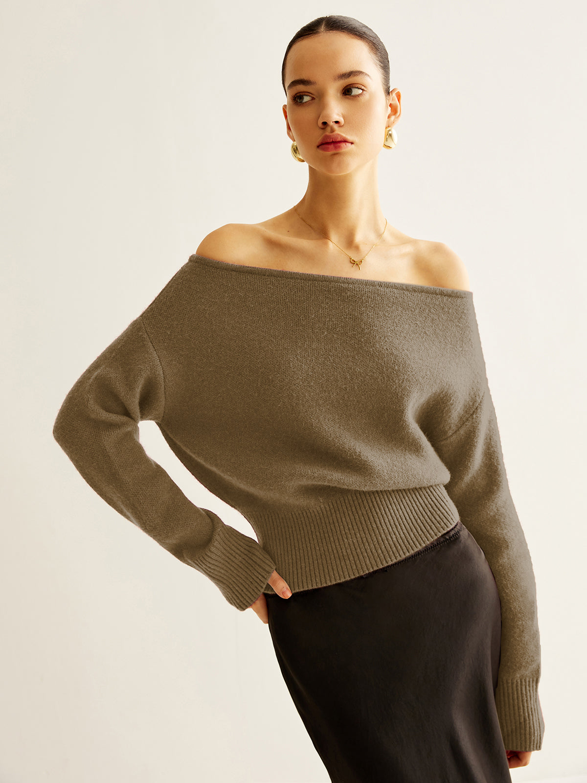 Cold-Shoulder Cinched Sweater