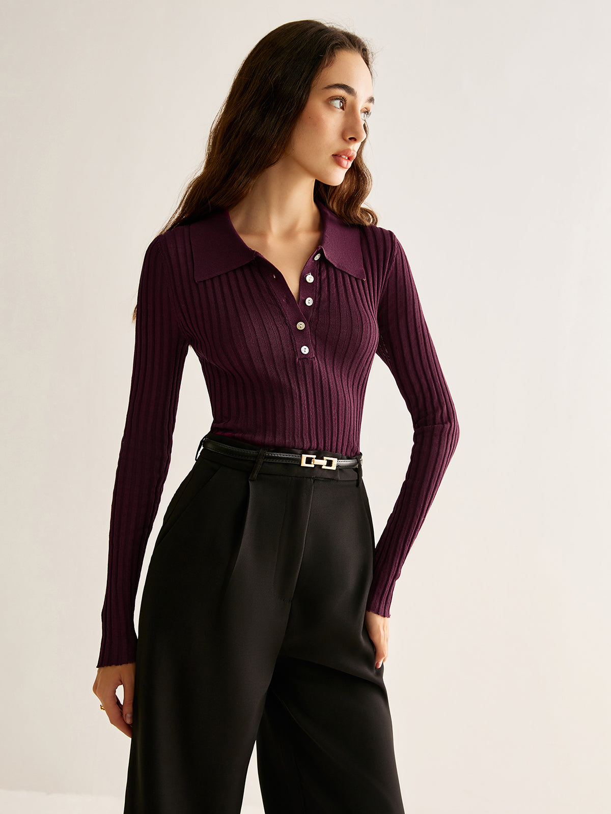 High Stretch Lapel Knit Top