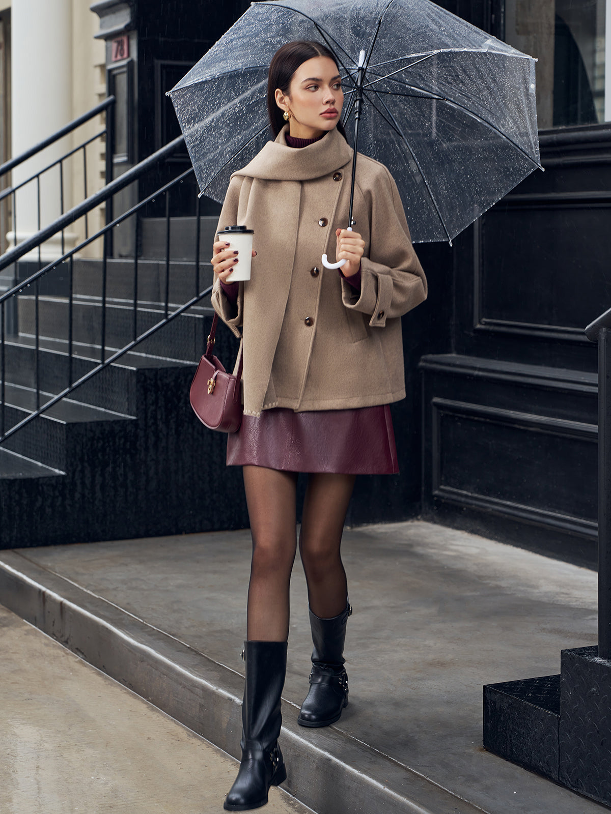 Pleated Jacket With Matching Button Scarf