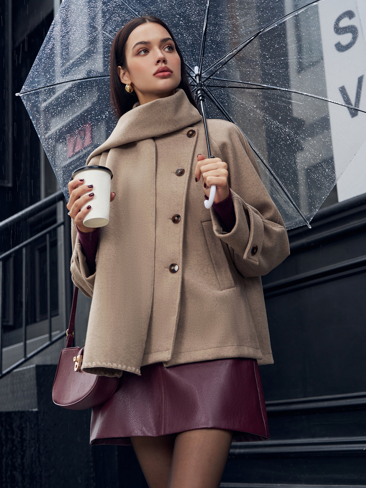 Pleated Jacket With Matching Button Scarf