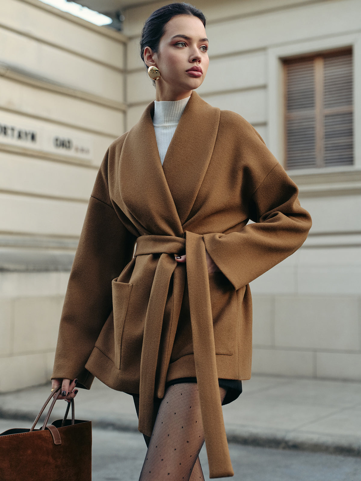 Utility Belted Tweed Coat