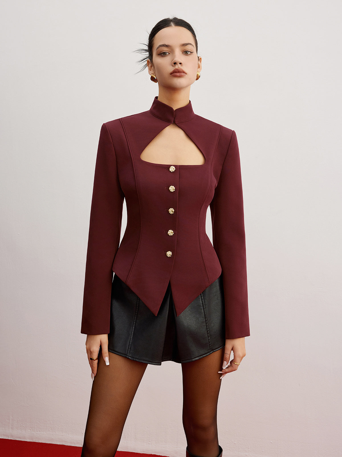 Cutout Slim Blazer With Shoulder Pads