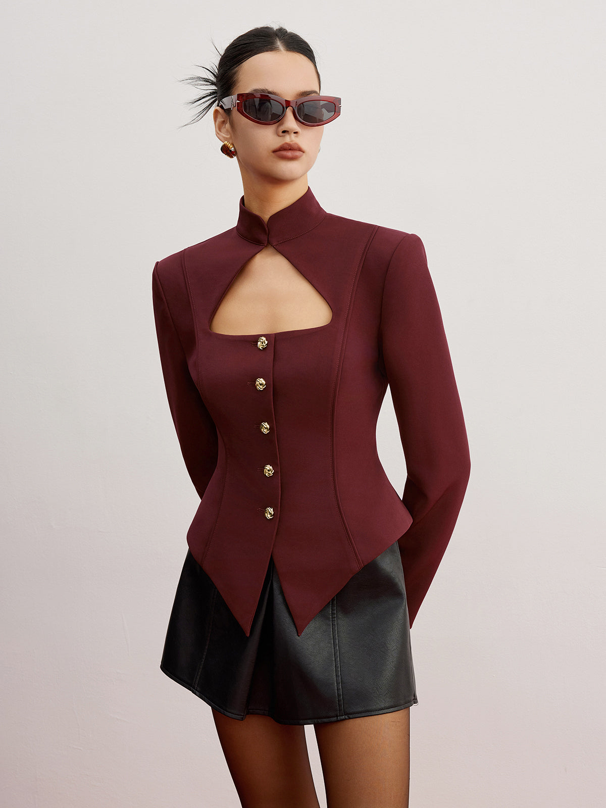 Cutout Slim Blazer With Shoulder Pads