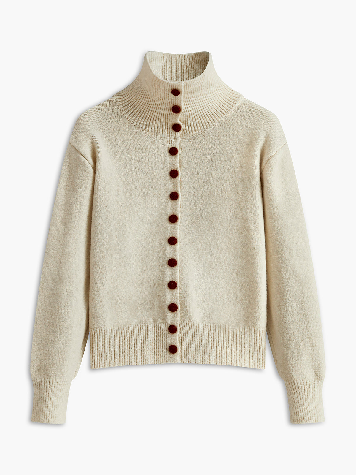 Turtleneck Contrast Button Cardigan