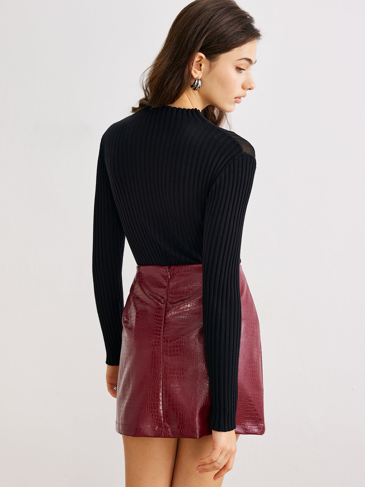 Sheer-Detail Ribbed Slim Sweater