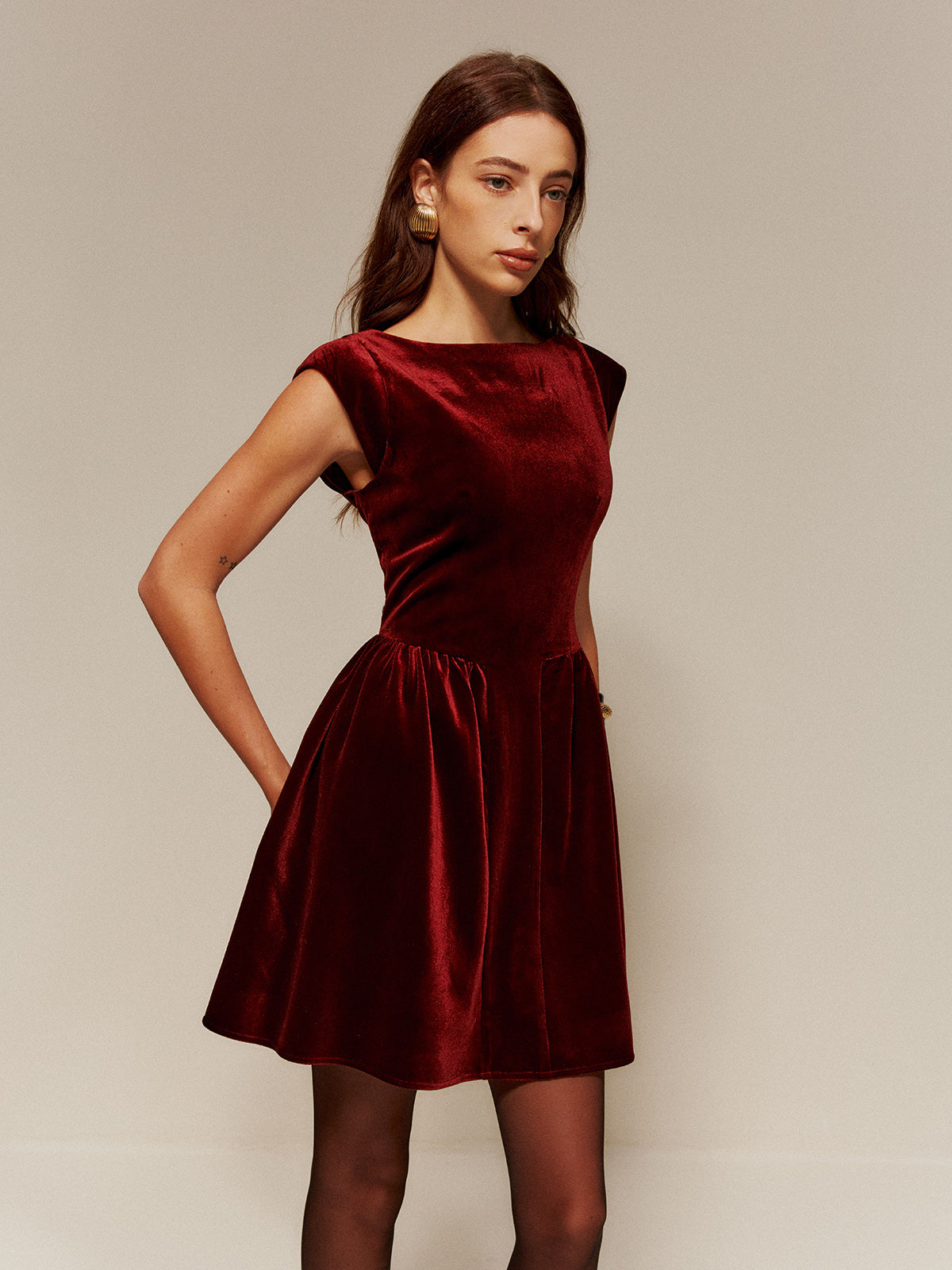 Velvet Pleated Tank Short Dress