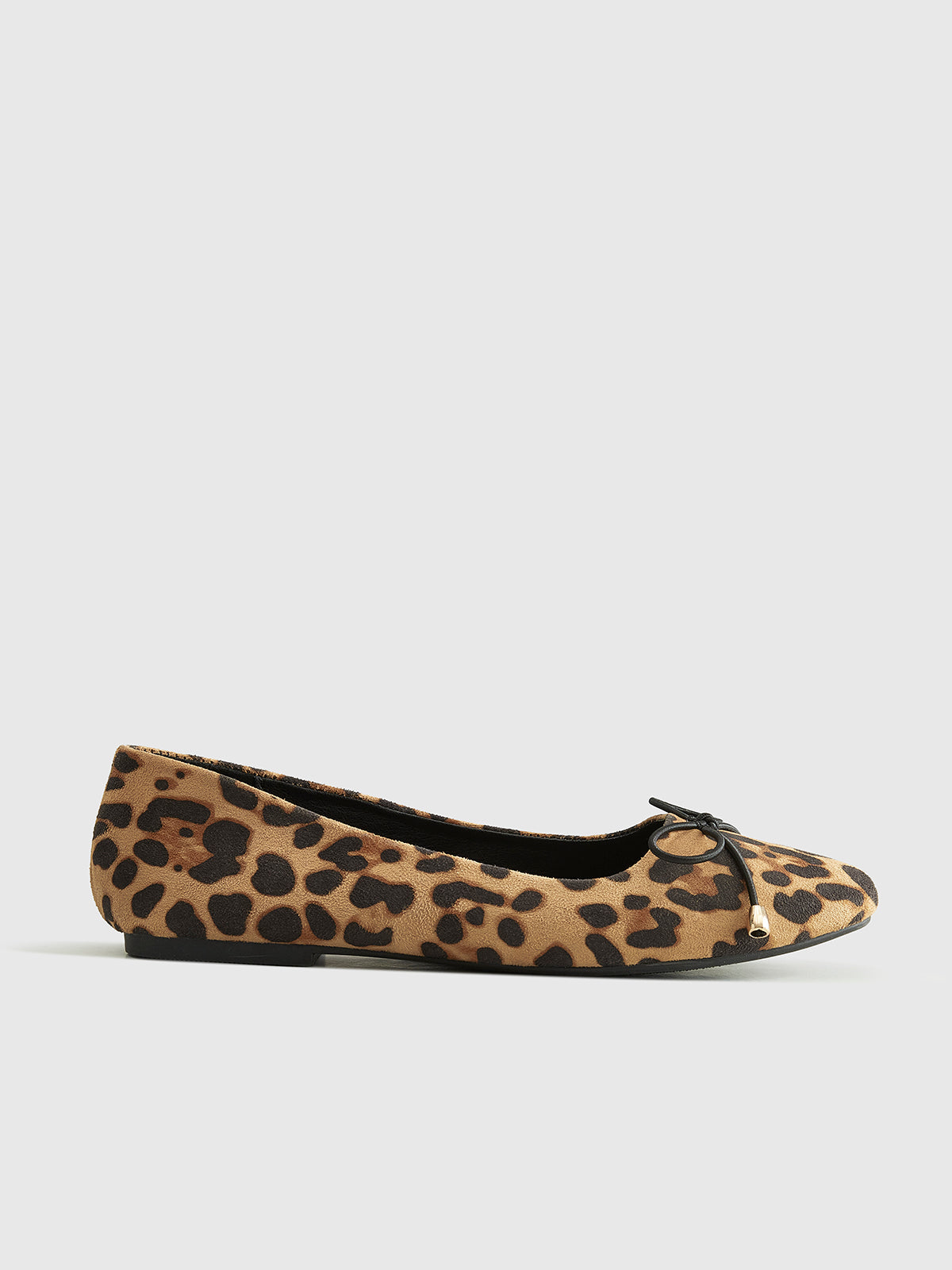 Bow-Decor Leopard Printed Ballet Flats