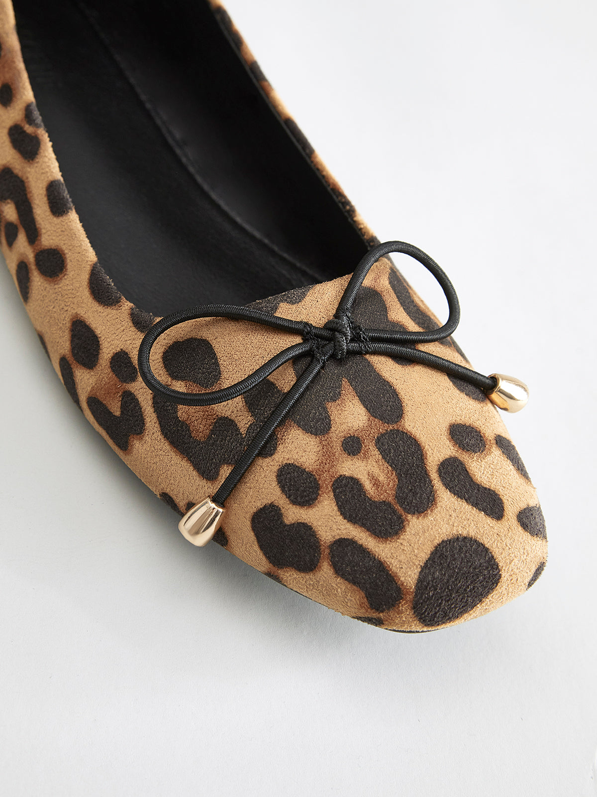 Bow-Decor Leopard Printed Ballet Flats