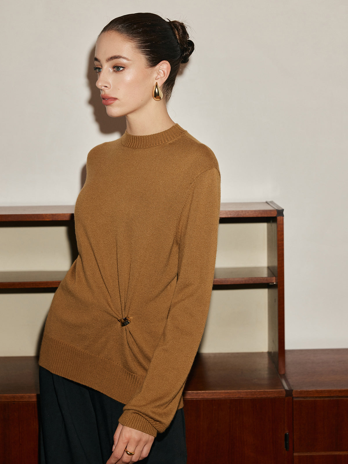 Wool-Blend Metal Knotted Sweater