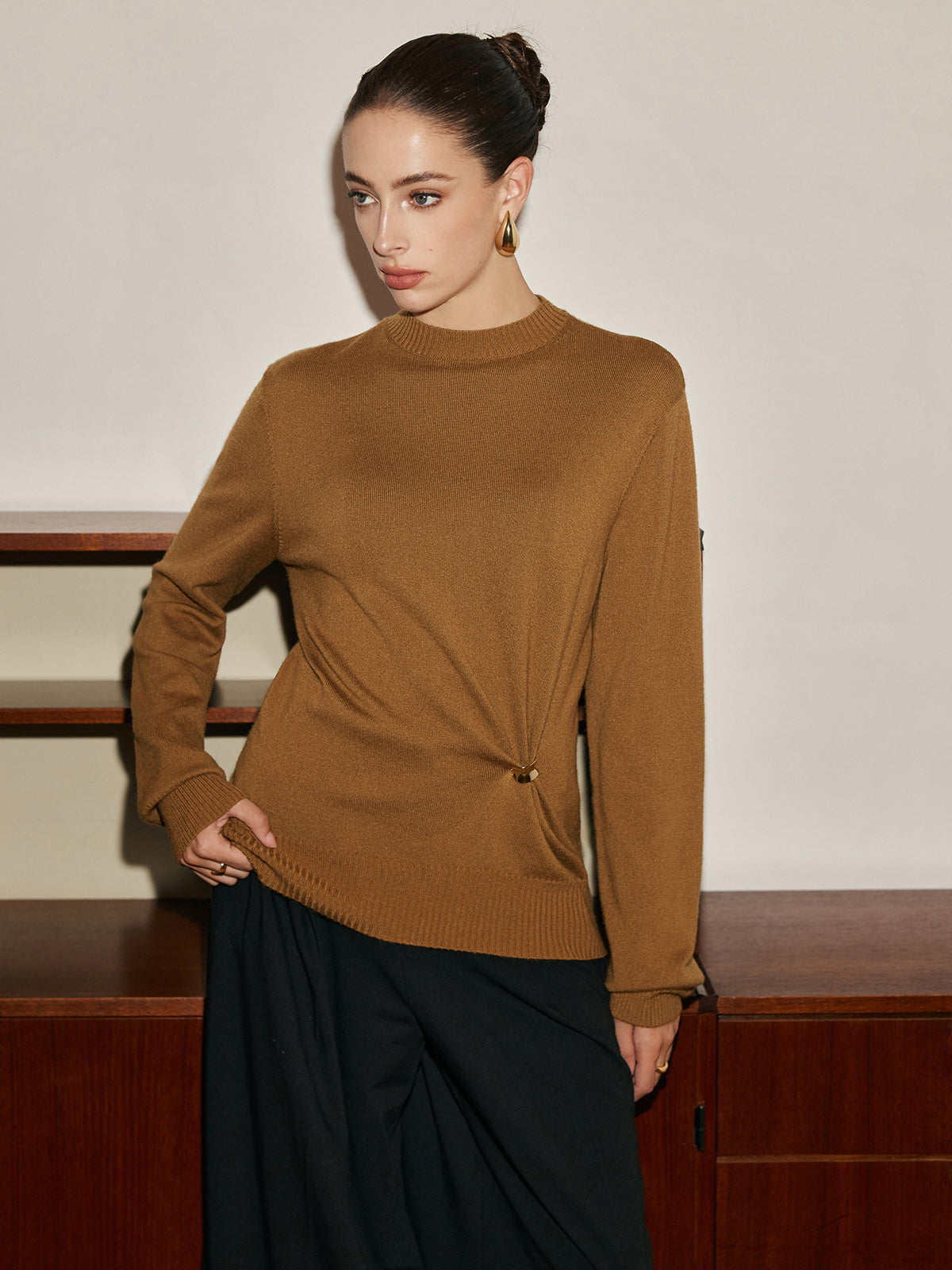 Wool-Blend Metal Knotted Sweater