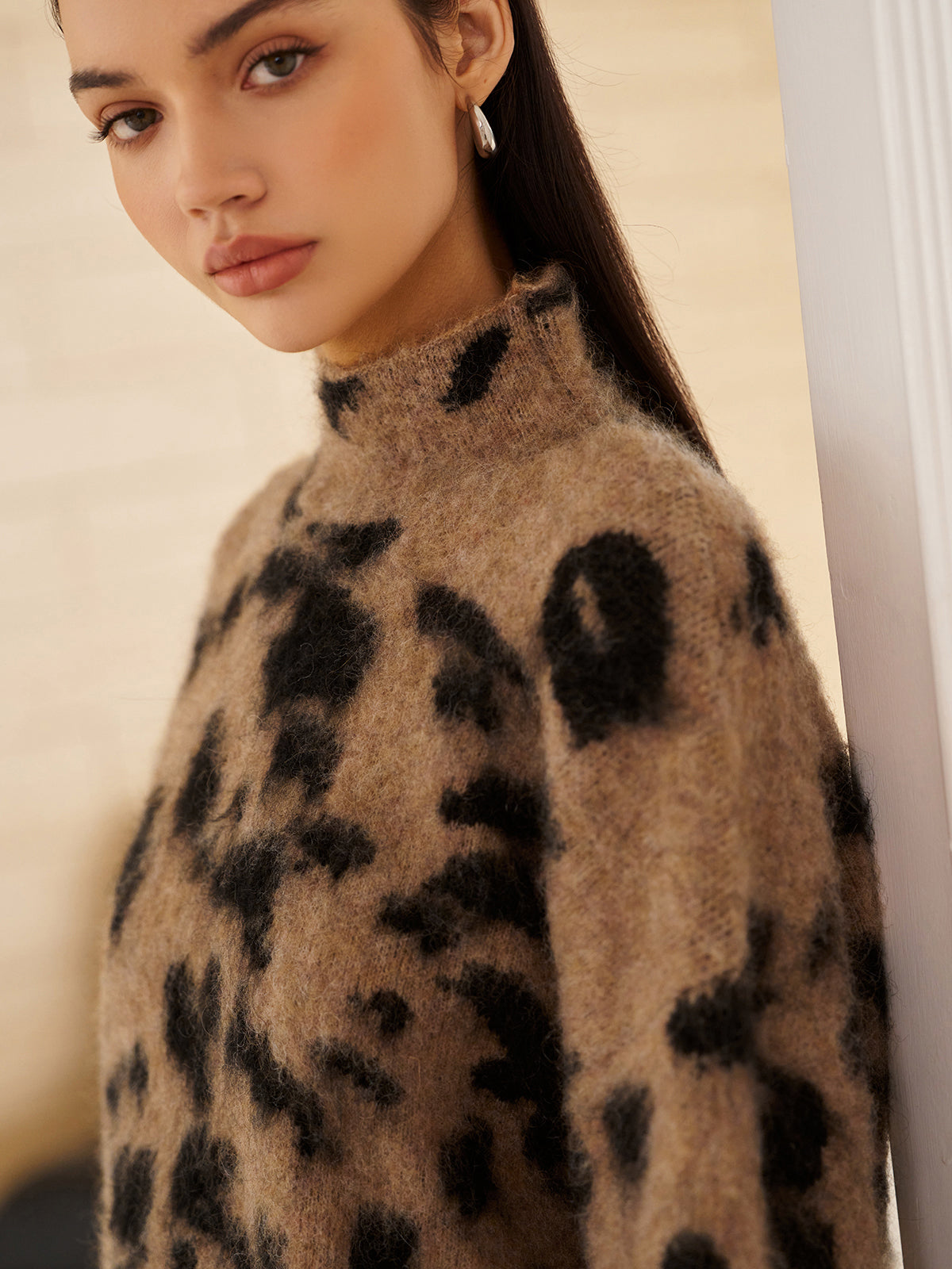 Wool-Blend Leopard Fuzzy Sweater