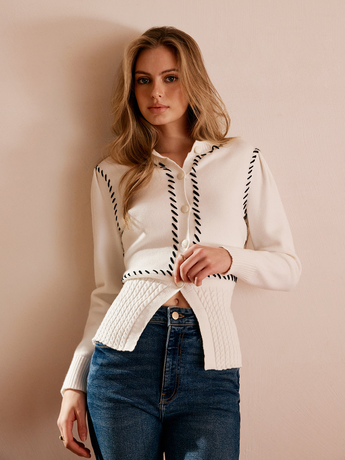 Contrast Trim Split Slim Cardigan