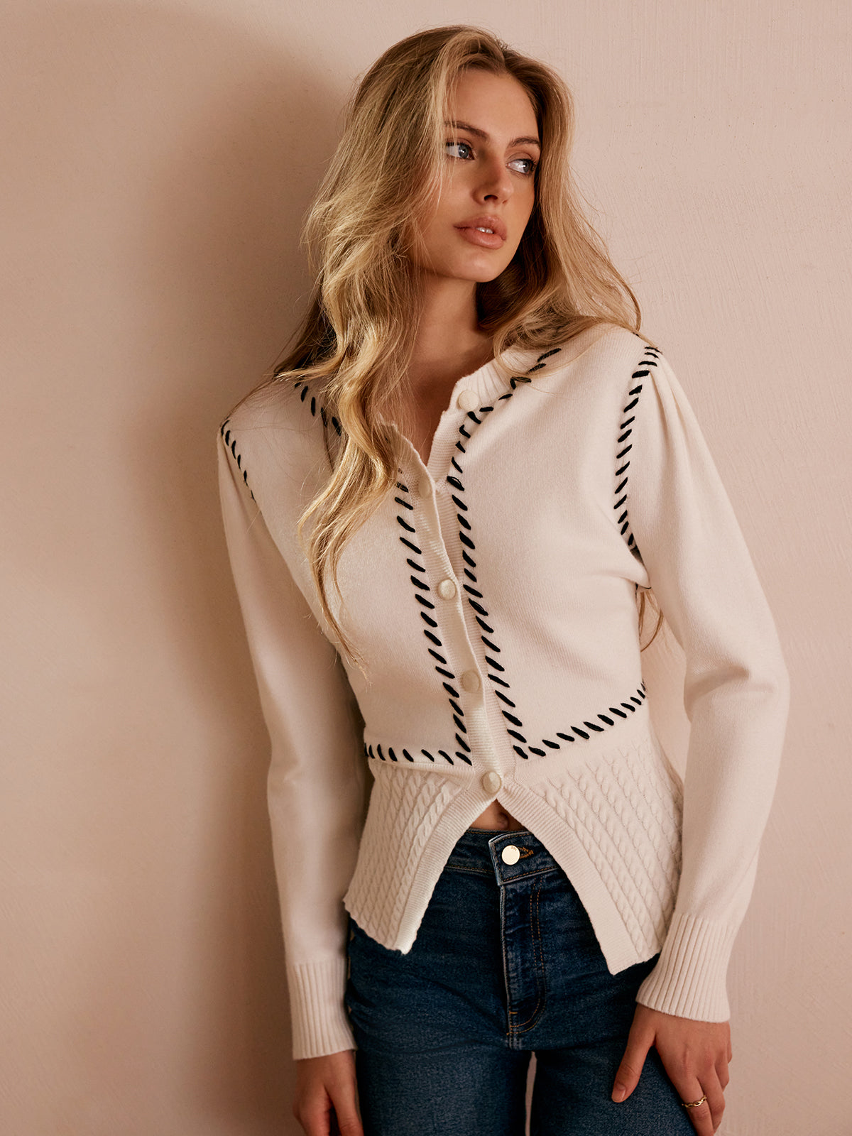 Contrast Trim Split Slim Cardigan