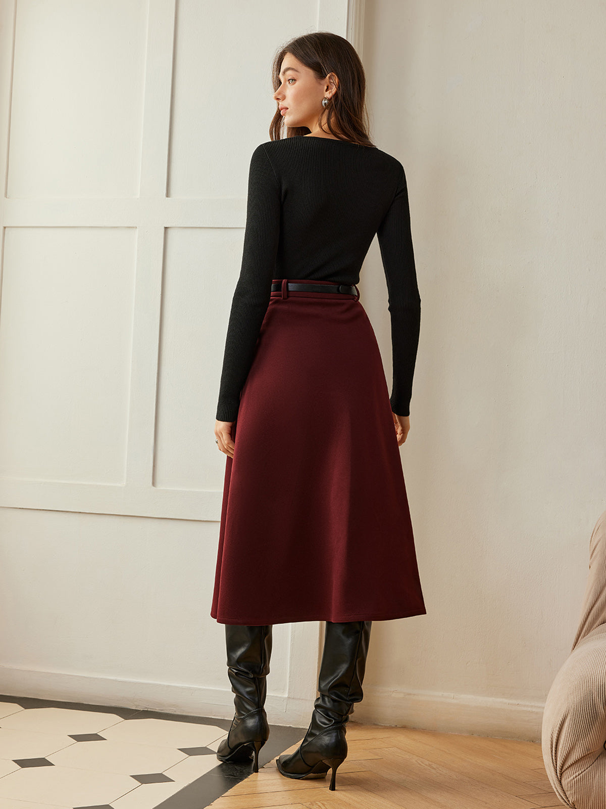 Umbrella Shape Belted Skirt