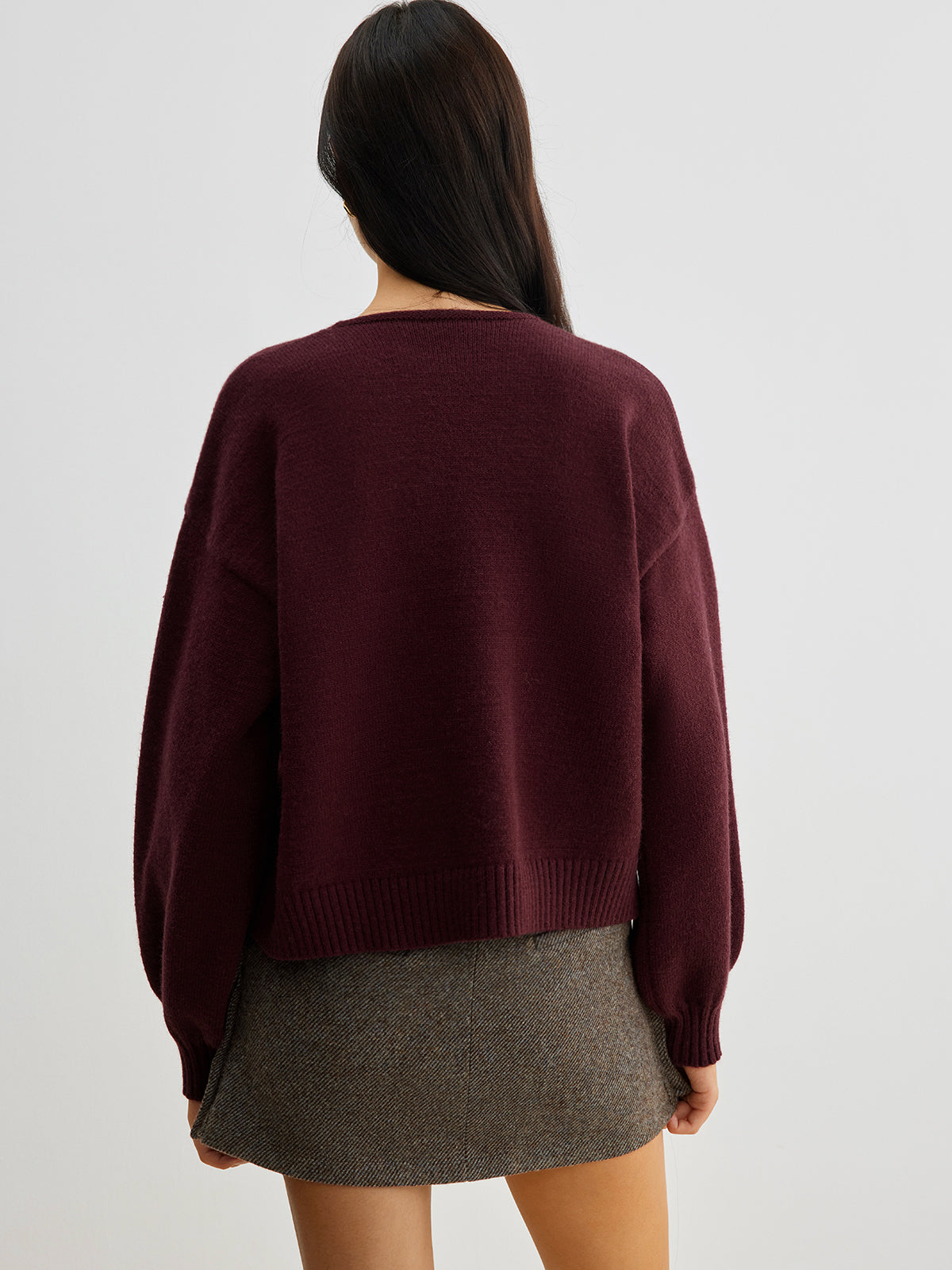 Velvet-Bow Lantern Sleeve Sweater