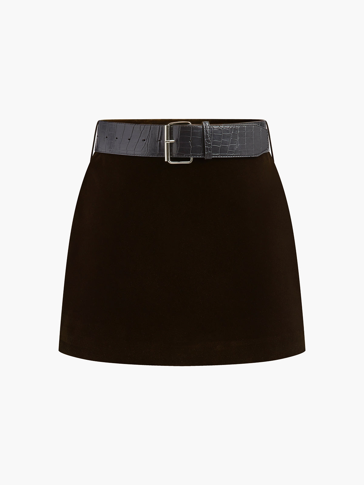 Crocodile Belted Velvet Mini Skirt