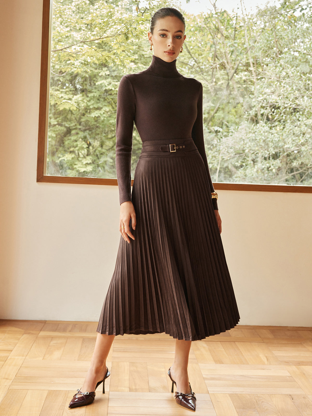 Pleated Suede Skirt