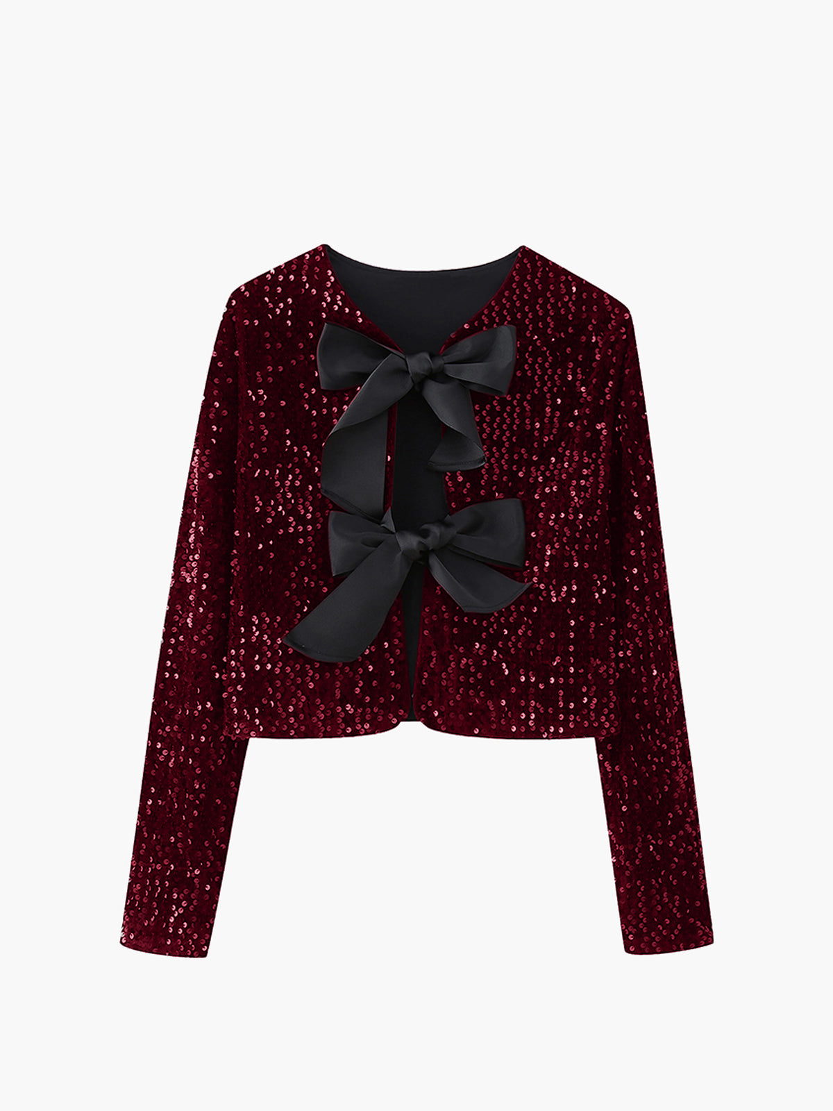 Sequined Velvet Bowknot Decor Jacket