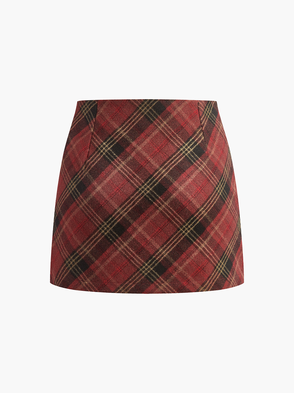 Mid-Waist Side-Zipper Checked Skirt