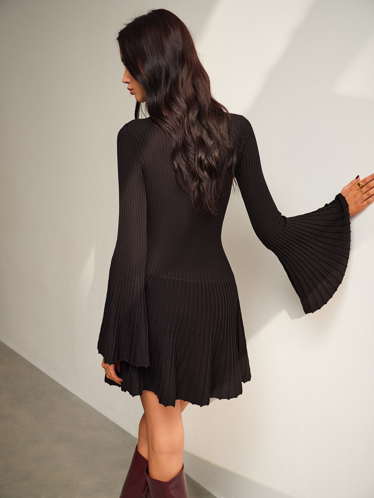 Keyhole Neckline Bell Sleeve Sweater Dress