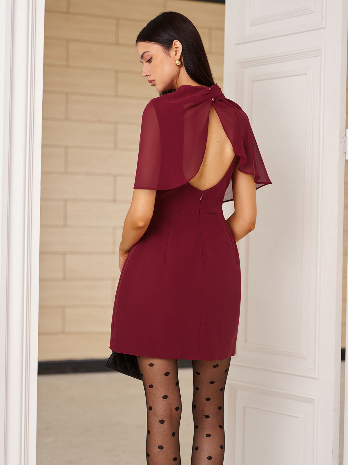 Funnel Neck Backless Zipper Dress