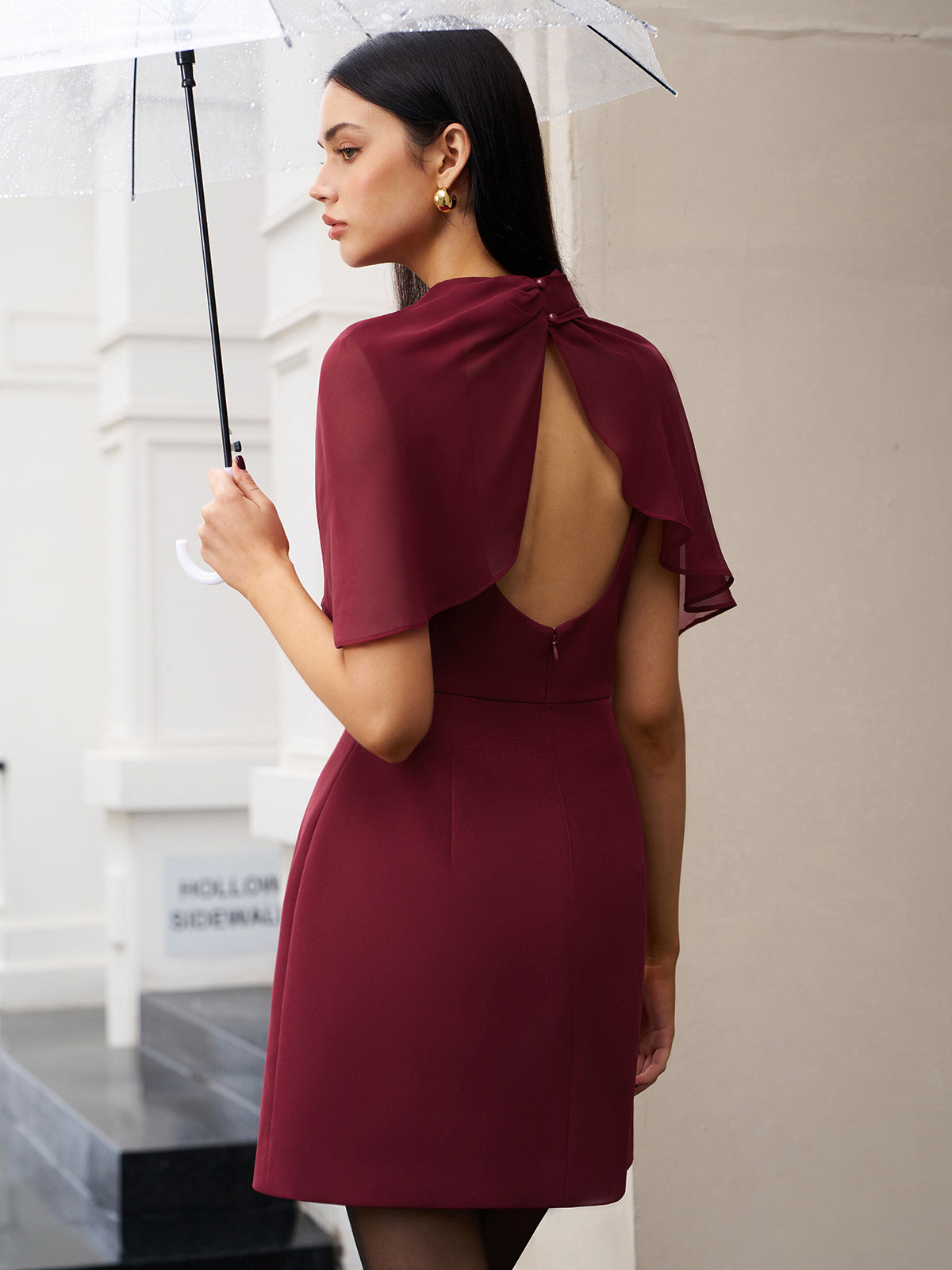 Funnel Neck Backless Zipper Dress