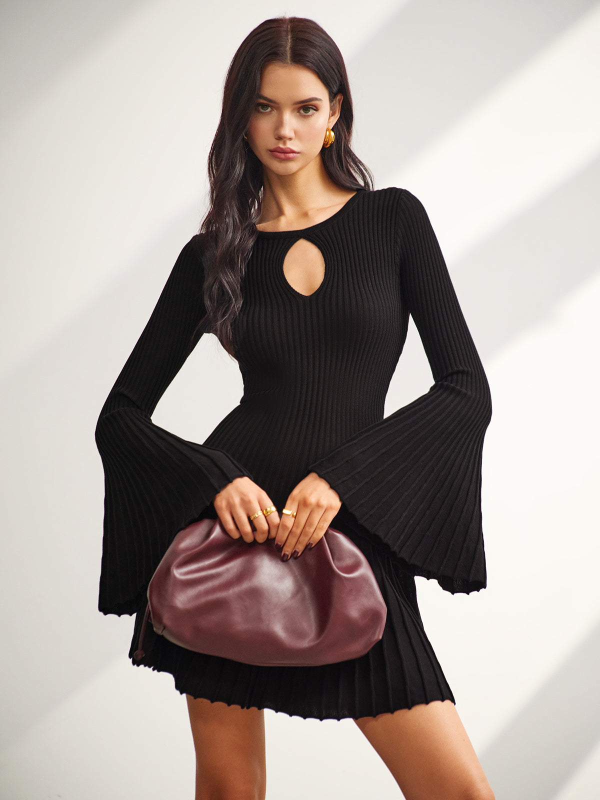 Keyhole Neckline Bell Sleeve Sweater Dress