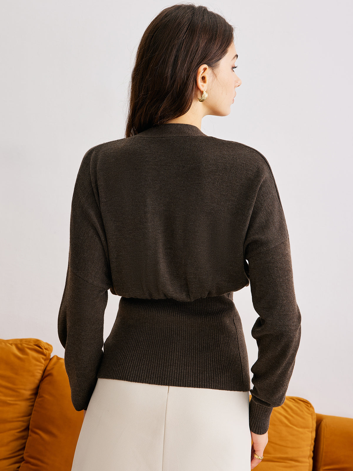 Wool-Blend Cinched Button Knit Outerwear