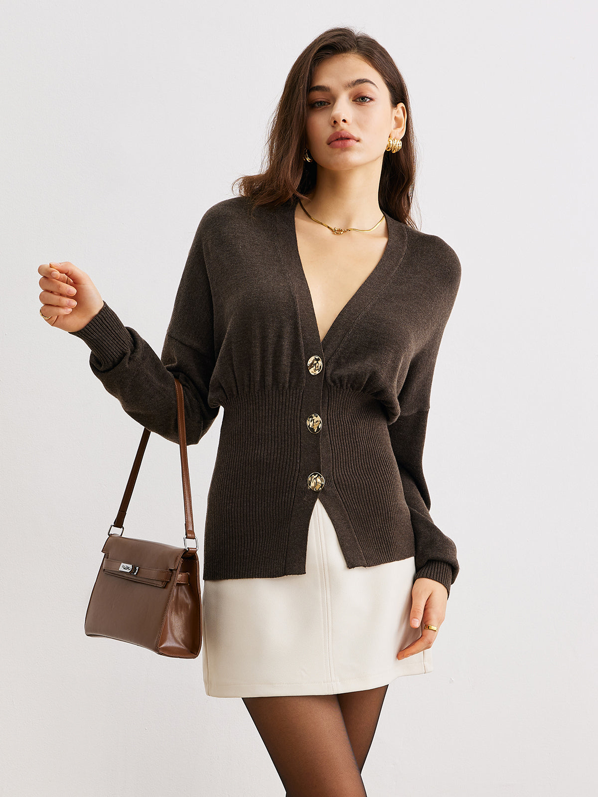 Wool-Blend Cinched Button Knit Outerwear