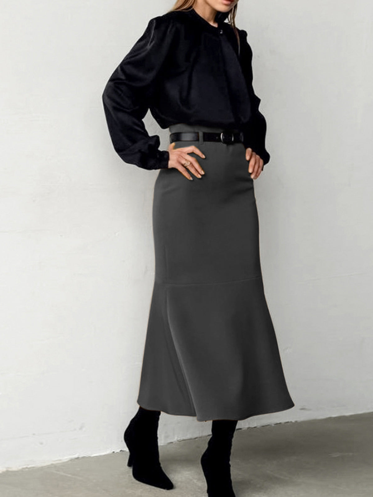 Minimalist Plain Skirt Without Belt