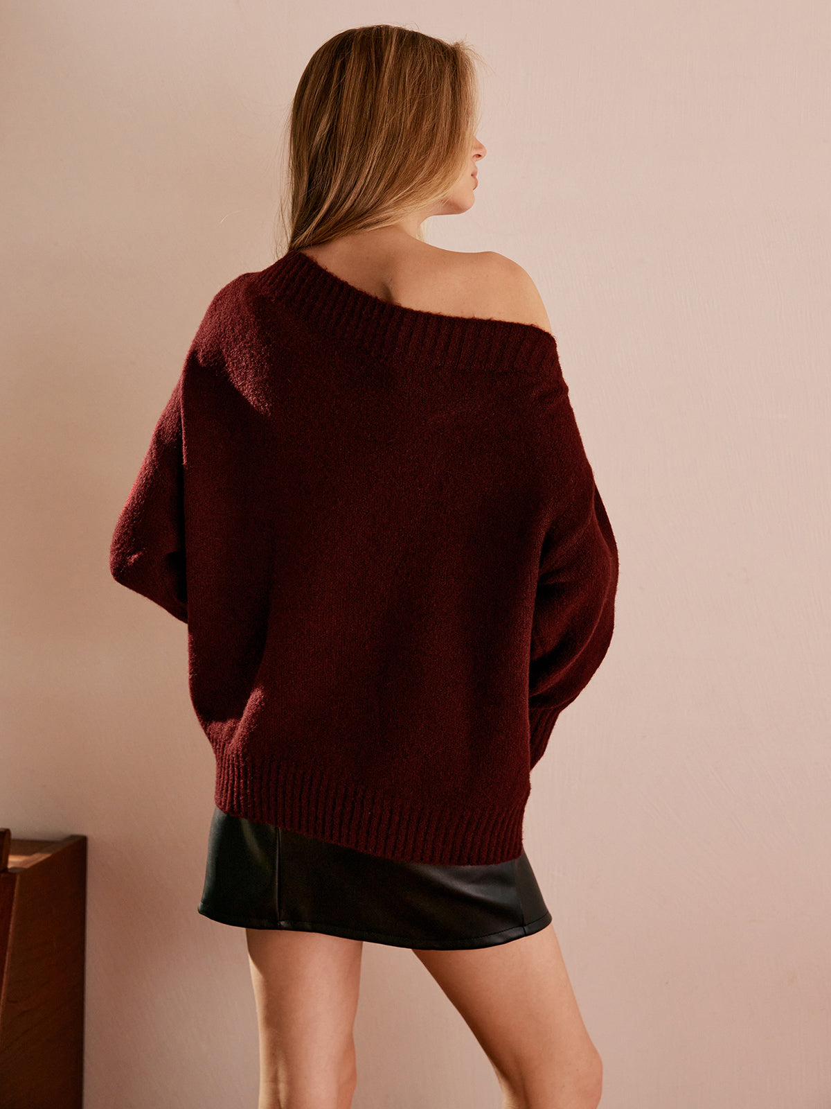 Off-Shoulder Plain Draped Sweater