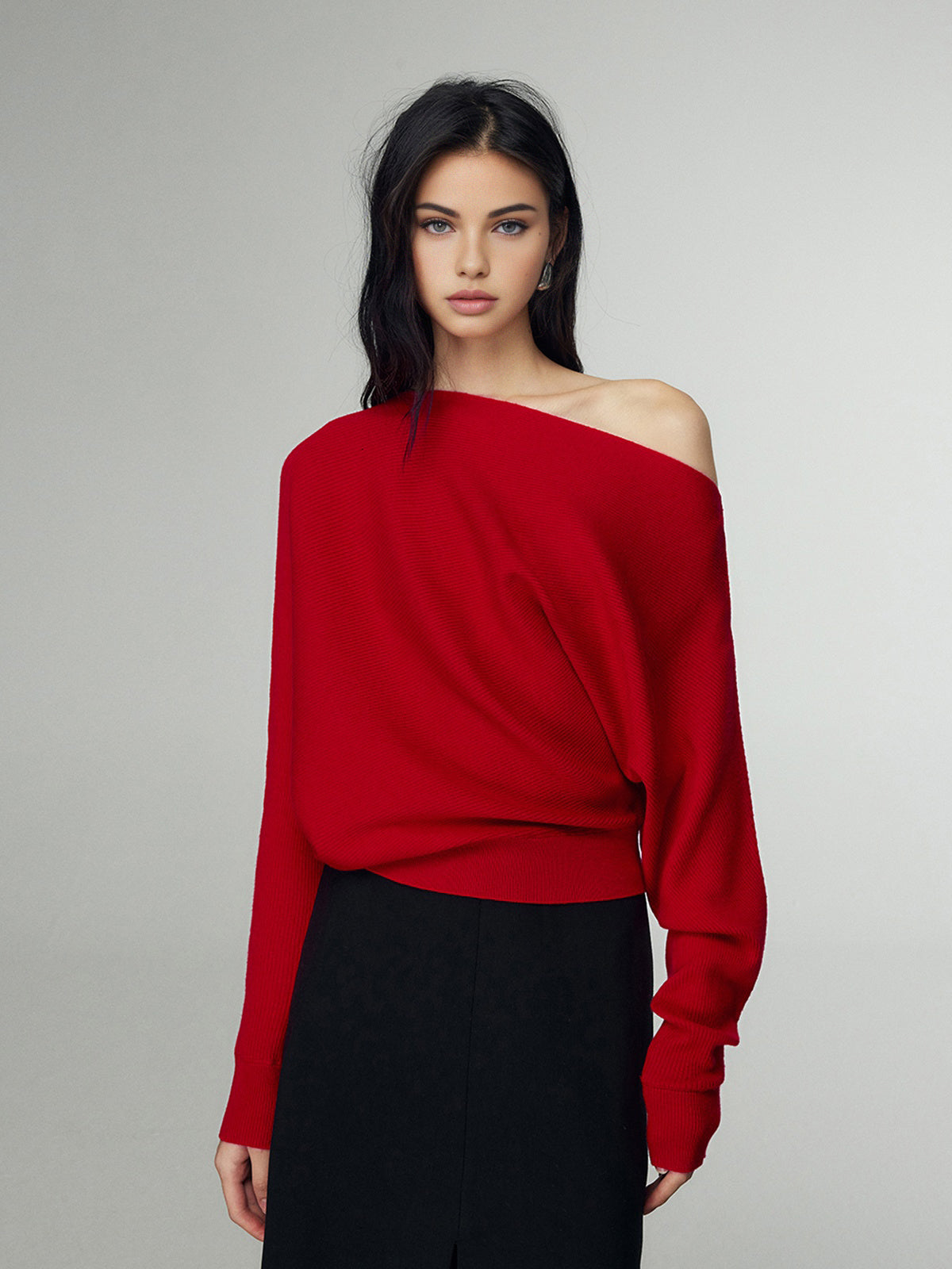 Wool-Blend Straight Neck Knit Top