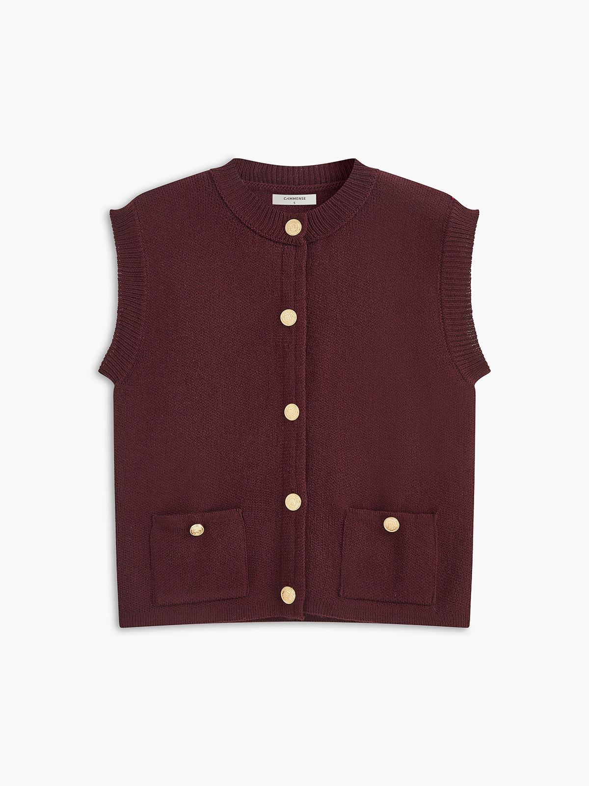 Crew Neck Metal Button Sweater Vest