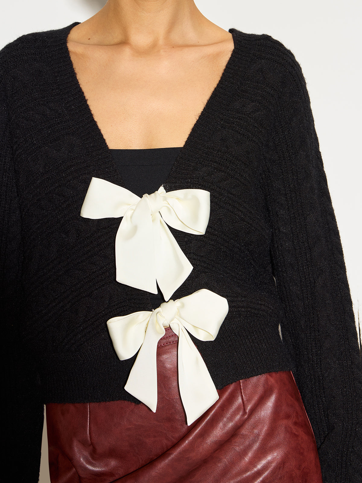 V-Neck Bow Front Twist Cardigan