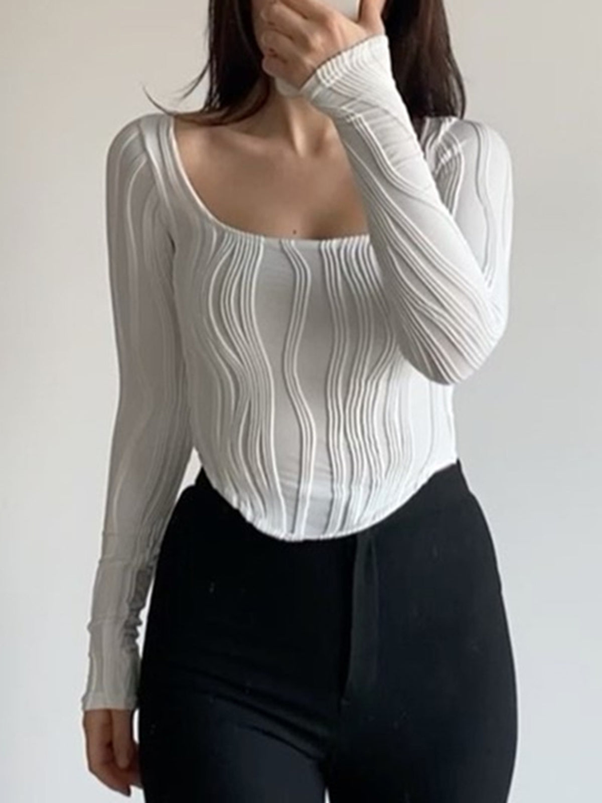 Square Neck Piping Crop T-Shirt